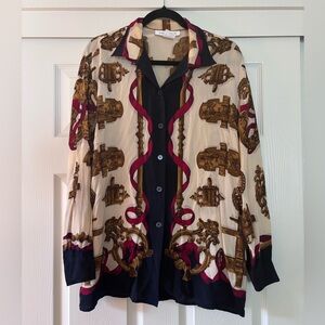 Jones New York 100% Silk Patterned Shirt